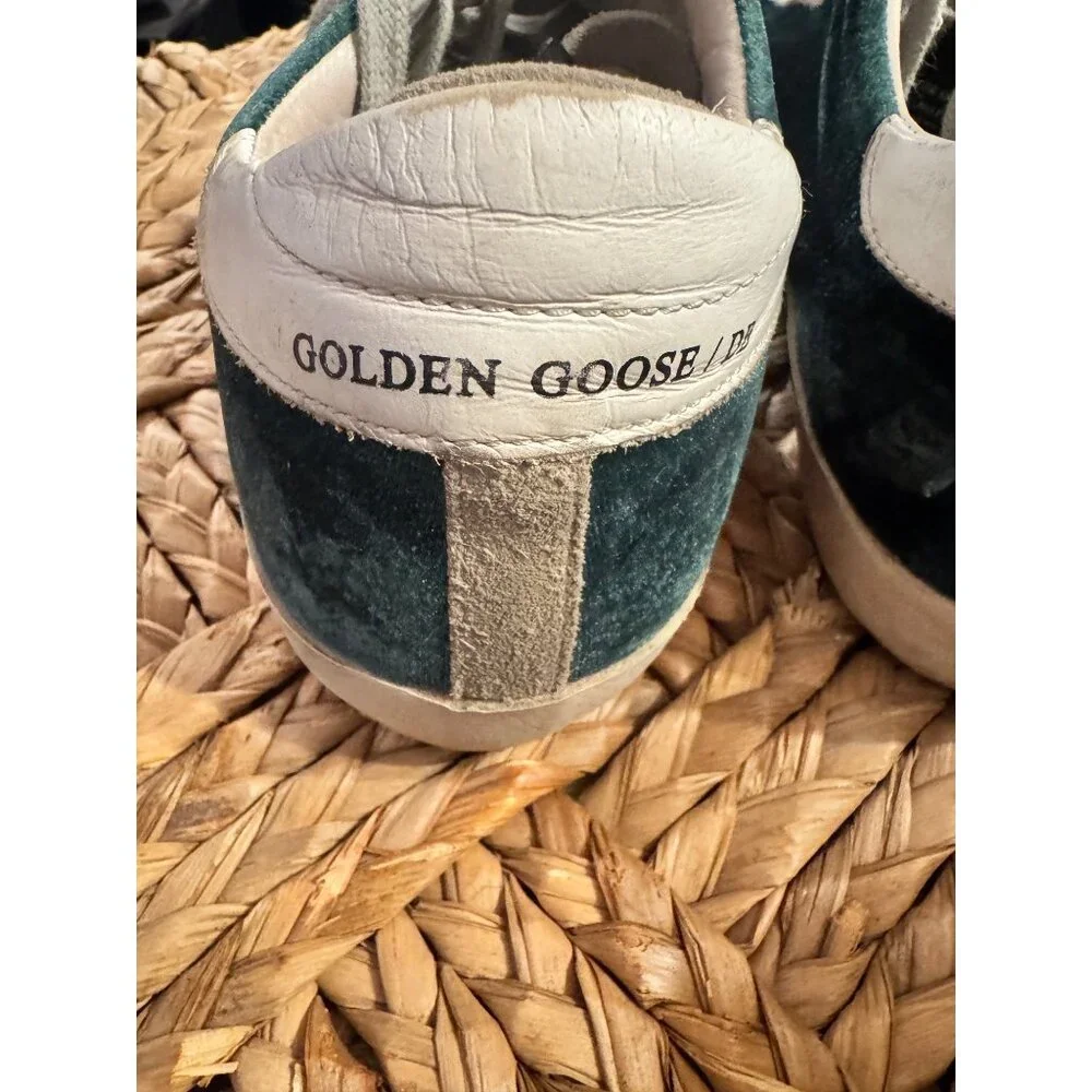 Golden Goose Superstar Suede Green Velvet Glitter Low-Top Sneakers Size 9 - Picture 10 of 14